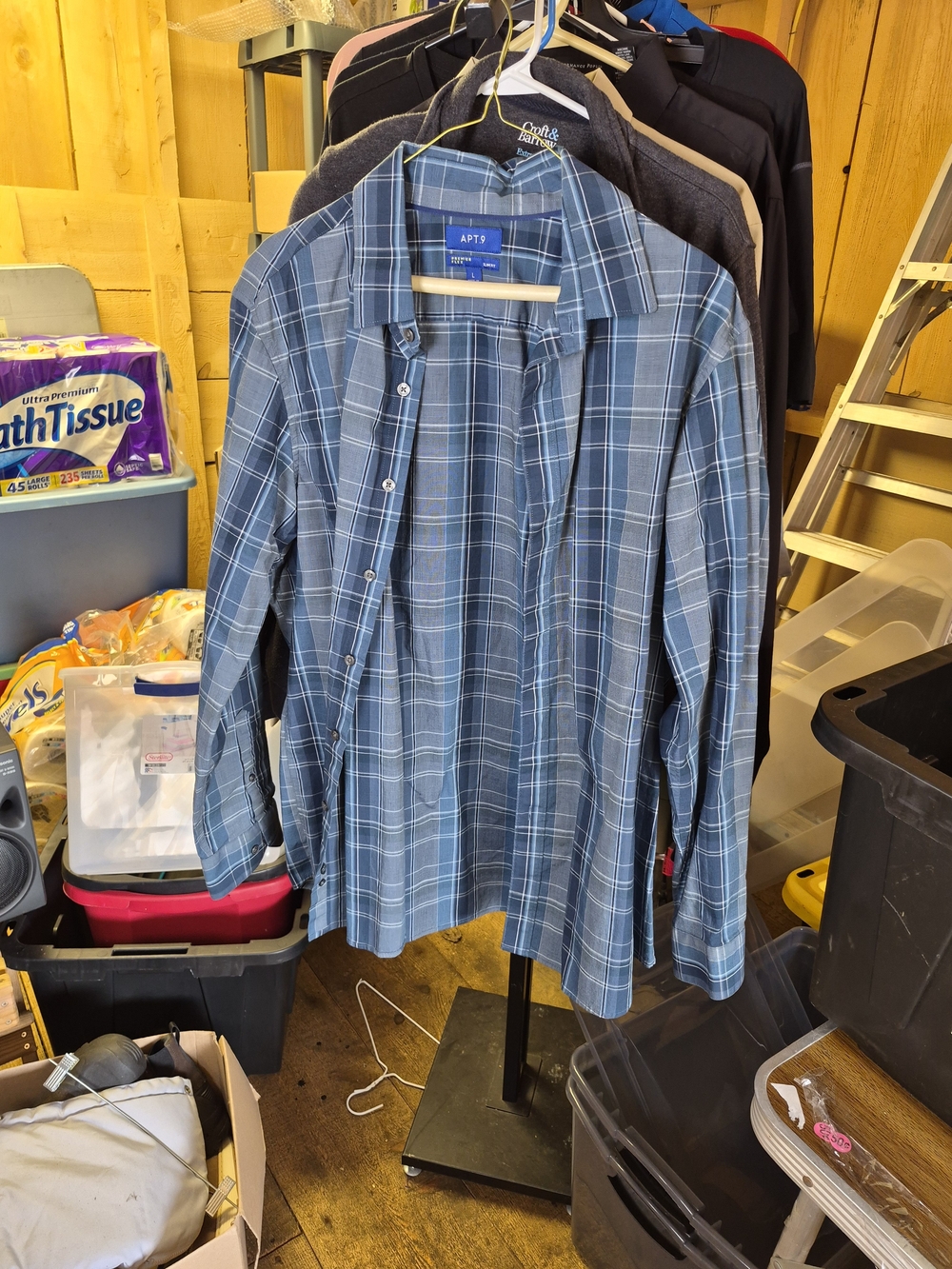 APT. 9 Blue Plaid Men's Button-Up Shirt Bin 52